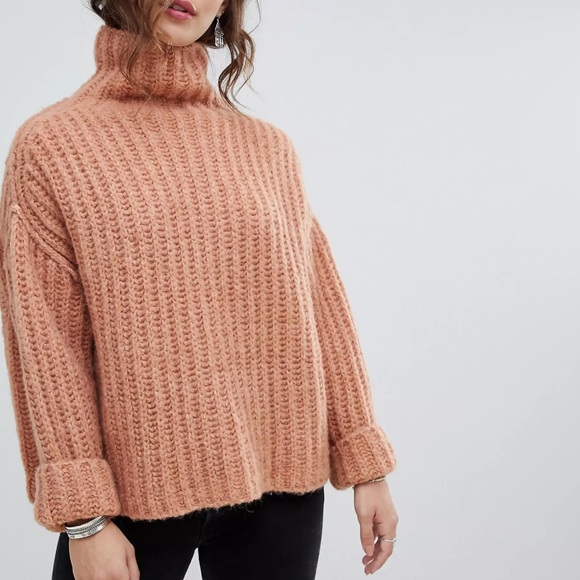 FREE PEOPLE orange Fluffy Fox oversized chunky high neck sweater - Picture 2 of 9